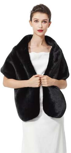 BEAUTELICATE Stola Pelliccia Donna Sciale Sciarpa Coprispalle Elegante per Matrimonio Invernale Sposa Damigella Cerimonia (Aggiornato - Nero,Taglia unica)