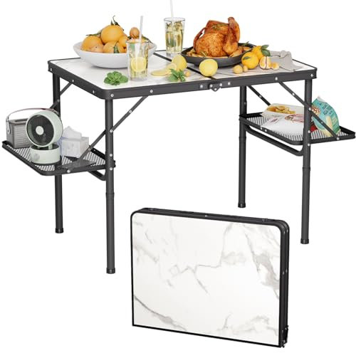 Titanker Folding Camping Table 3ft, Folding Picnic Table, Large Camp Table Portable with Extra Side Racks & Storage Net, Outdoor Patio Table, RV/Car Camping Essentials, Aluminum Light & Solid