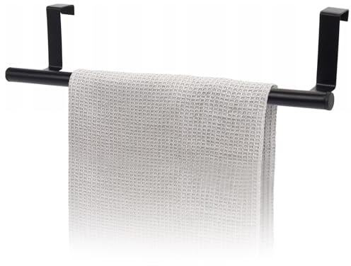 GEEZY Over Door Hanger Rail Metal Holder Rack Tea Towel Hanging Kitchen Bathroom Cupboard Black
