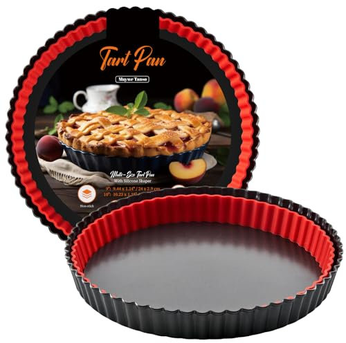 Tart Pan with Removable Bottom,24cm / 9 Inch Tarts and Quiche Pan,Non-stick Round Carbon Steel Deep Fluted Pie Pans with Crust Shaper Ring - Quiche Baking Dish Tart Pans For Baking Party (9)