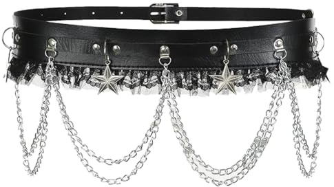 TYXHXTF Punk Taillenkette, Kettengürtel, PU Leder - Schwarz, Gothic Damen Gürtel