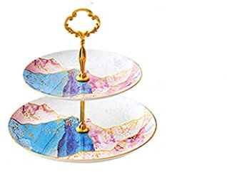 sjdoPulse Cake Stand European-Style High-End Cake Stand Bone China Double-Layer Biscuit Candy Plate Afternoon Tea Dessert Stand Living Room Multi-Layer Fruit Plate Dessert Display Plate (Grey)