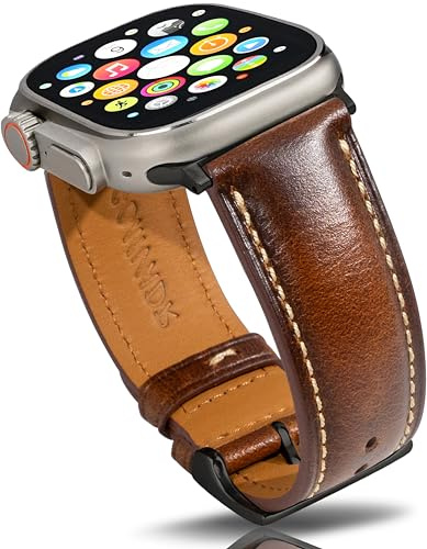 Cinturino in pelle compatibile con Apple Watch 38 mm, 40 mm, 41 mm, 42 mm, 44 mm, 45 mm, 49 mm, olio di cera, per uomini e donne, serie Ultra 9, 8, 7, 6, 5, 4, 3, 2, 1