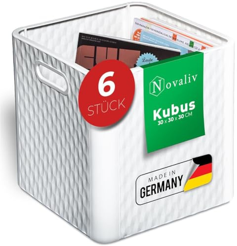 Novaliv 6er Set Aufbewahrungsbox 30x30x30 cm Weiß – Faltbare Boxen für Regalsysteme, Körbe aus Stoff mit Griff, ideal als Einsatz im Kallax Regal oder Schrank