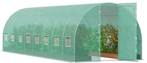 VEVOR Serre Tunnel Jardin, 835x290x225 cm, Tente Abri Plantes avec Cadre en Acier Galvanisé, Couverture en PE Verte, Porte à Glissière Enroulable, 16 Fenêtres, pour Extérieur Cultiver Légumes Fleurs