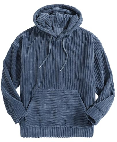Oanviso Sweatshirt à Capuche Homme Sweat Velours Côtelé Hoody Retro Hoodie Manches Longues Sweat-Shirts Hoodie avec Poche Avant Casual Hoodie Hommes Sweat à Capuche A Blau M