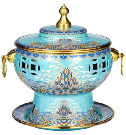 HHCTEBEC Chinesischer Kupfer-Hot Pot, Einzelner Alkoholherd, Kleiner Hot Pot, Cloisonné-Kupfer-Hot Pot für Wandern, Zuhause, Camping, Picknicks, Partys,A