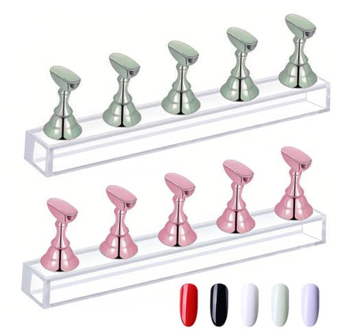 KOLZEMV 2 set Acryl Nägel Kunst Praxis Ständer,Magnetische Nagelspitzen Halter Training Fingernagel Display Ständer, Nagelspitzen Übungshalter, Nägel Tipps Halter für Nagelspitzen Übung