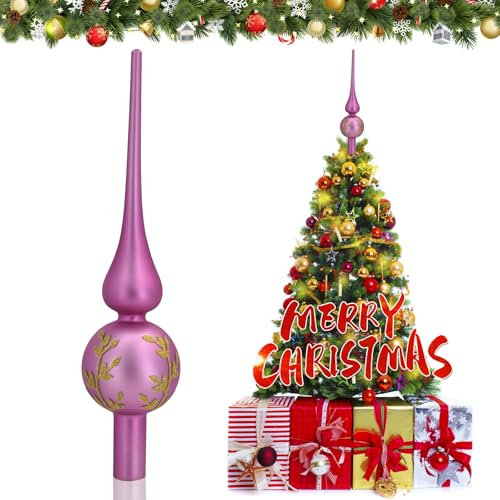 JOYUE Puntale per Albero di Natale, Cima Albero di Natale 26 cm Puntale Albero di Natale Vetro, Punta Albero di Natale Viola, Christmas Tree Topper Decorazione Natalizie (Viola Opaco)