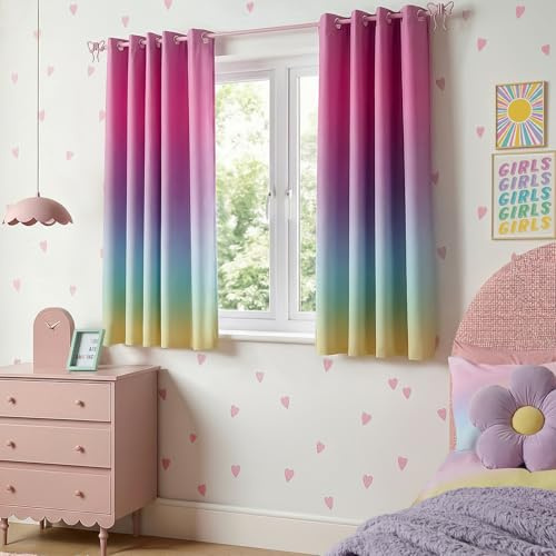OHS 2 Panel Kids Blackout Curtains, Soft Fabric Vibrant Ombre Design Thermal Blackout Eyelet Insulated Kids Curtains For Bedroom or Playrooms, Multi - 46x54