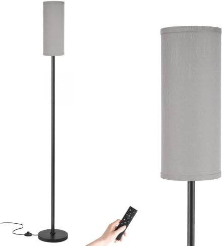 PreeOtti Stehlampe Wohnzimmer, Standleuchte LED Dimmbar Modern mit Fernbedienung, 4 Farbtemperaturen & Stufenlos Dimmbar, Grauer Stoff Lampenschirm, Leselampe für Wohnzimmer Schlafzimmer Büro