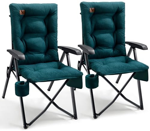 EVER ADVANCED Campingstol, vikbar ryggjusterbar i 4 lägen upp till 150 kg, fällstol, 6 cm tjock, vadderad med sidoficka, dryckeshållare, trädgårdsstol, högt ryggstöd, fiskestol för camping, trädgård