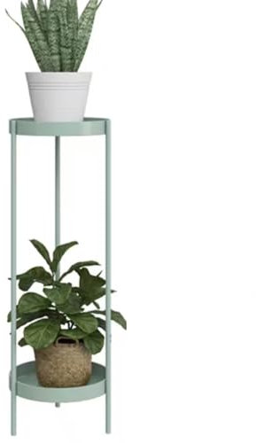 2-stöckiger Pflanzenständer, Runder Blumenständer Aus Metall, Blumenhocker Bis Zu 15 Kg Belastbar, Blumensäule for Innen- Und Außenbereich, Blumenhalter Mit Ablage(Green,90 * 30cm)