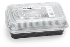 Cuki Professional Bandejas de aluminio con tapas ultrarresistentes, 6 porciones, lacadas, 29 x 19 x 4 cm, 1 paquete de 10 unidades, desechables para horno, microondas, nevera, cocina, conservación