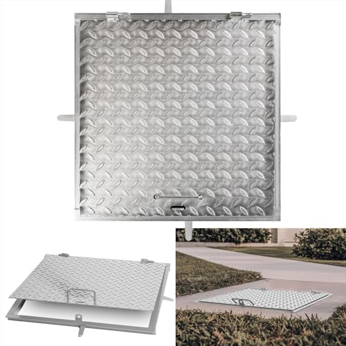 STREND PRO Schachtabdeckung 60x60 cm - 3mm Metall Schachtdeckel 600x600 | Begehbar, UV-beständig, Abschließbar | Robuste Riffelblech-Oberfläche, Verzinkte Kanalabdeckung, Deckel mit Rahmen