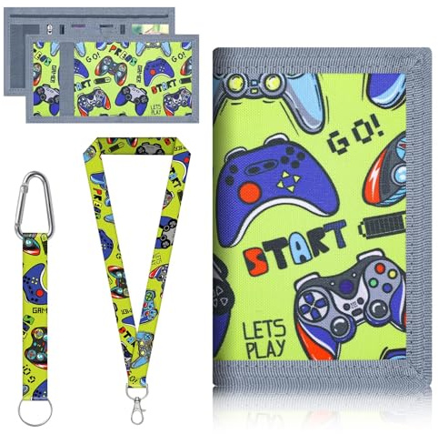JOZMMZEOOA Portafoglio per Bambini,Trifold Portafogli Portafoglio Uomo Piccolo Pieghevole Wallet Portamonete Bambino con 2 Cinghie Collo,per Riporre Paghetta Biglietti Dell'Autobus Carte(Verde)