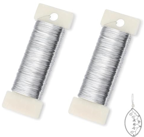 Jewellery Wire, 2 pcs Silver Wire, Craft Wire, for Jewellery Making Craft Diy Jewelry Crochet Soft Florist, Flower Arrangements Wedding Garland(50 m, 0.35 mm)