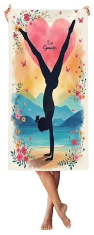 Asciugamano da bagno sottile, assorbente, ad asciugatura rapida, anti-sabbia, per piscina, viaggi, bagno, sport, yoga, palestra, per adulti, 27 x 55 pollici, con arcobaleno e cuore di ginnastica.