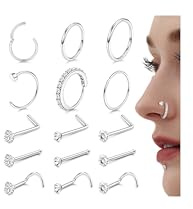 YADOCA15 Stück Nasenpiercing Ring Chirurgenstahl Hypoallergen Nasenpiercing Stecker Gold/Silber Nasenstecker Zirkonia Fake Nasenring Nase Hoop Nostril Piercing Schmuck