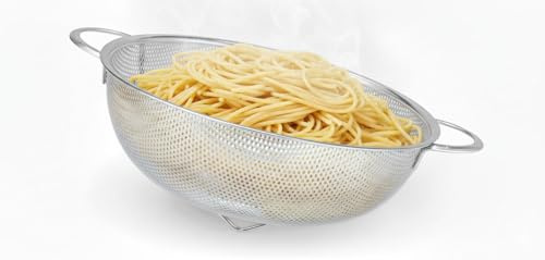 TooWoom 3-Quart Colander for Kitchen, Stainless Steel Colander with Base, Pasta Strainer with Handle, Food Strainer for Spaghetti, Vegetables, Fruit
