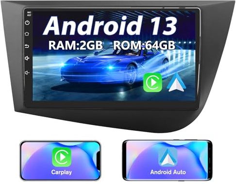AWESAFE [Android 13.0 2GB+64GB] Radio Coche Pantalla Seat Leon MK2 2005-2012 con Carplay/AndroidAuto,9 Pulgadas Pantalla Táctil con 28 Interfaces de Temas/WiFi/GPS/Bluetooth/DSP/RDS/USB/FM/MirrorLink