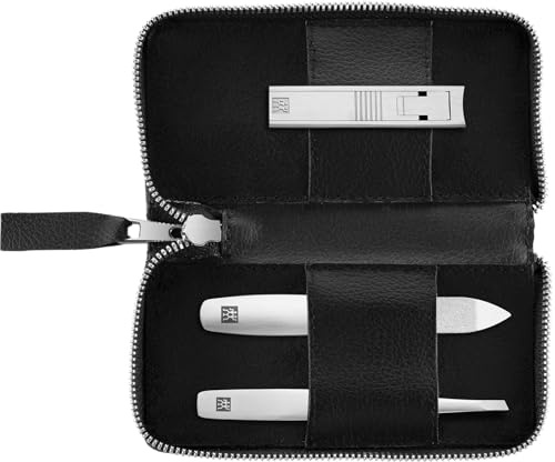 ZWILLING Manikyr- och pedikyrset 3 delar, kompakt nagelklippare, fodral av veganskt äppelläder, svart