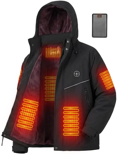 Brimekey Chaqueta Calefactable Hombre con Forro Polar y Brazalete, Batería 20000mAh 7.4V, 6 Zonas de Calefacción y 3 Niveles de Temperatura, Chaqueta Impermeable e Impermeable de Invierno para Esquí
