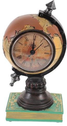 Toyvian Retro Tischuhr mit Globusform aus Kunstharz, ohne Batterie | Buch Ornament im Europäischen Stil, für Dekoration und Büro, Elegante Kreative Ausführung