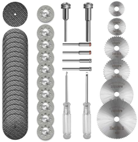 Hoja de Corte Discos de Corte, 44 Piezas, Accesorios de Herramientas Rotativas Hojas de Taladro de disco, Mini HSS Hojas de Sierra Circular, Herramientas Rotativas para Madera Piedra Metal