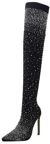 Generisch Botines de mujer Botas Zapatos Botas hasta la rodilla Zapatos de mujer Zapatos de tacón alto Diamantes en la parte superior Botas de tacón alto Diamantes brillantes 7 cm Niña 35 Schwa