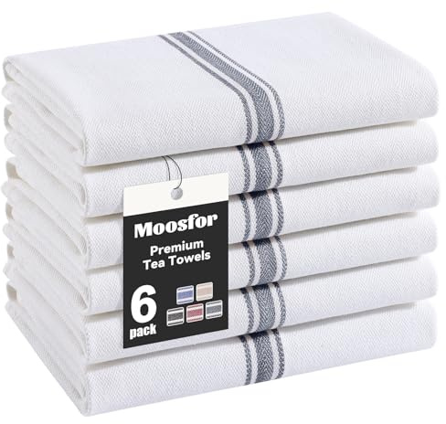 Moosfor Premium Geschirrtücher 100% Baumwolle 6er Set 38 x 64 cm Grau | Saugstarke & Langlebige Küchentücher, Oeko-TEX Zertifizierte Weiche Dicke Geschirrhandtücher spültücher, Gastronomiequalität