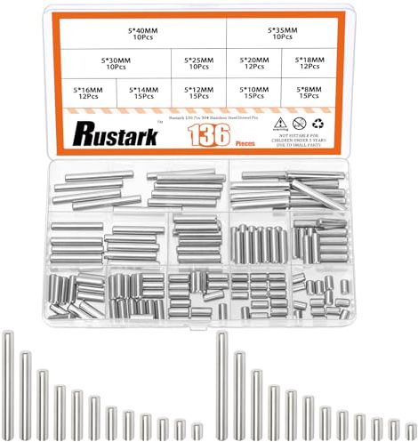 Rustark 136Pcs M5 304 Stainless Steel Dowel Pin Assortment Kit Cylindrical Shelf Support Pegs Pin Rod Fastener Elements for Mechanical Manufacturing Industry