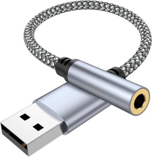 Adaptateur USB vers jack audio 3,5 mm, carte son externe 2 en 1 avec puce DAC, USB vers auxiliaire tressé, compatible avec casque TRRS, PC, ordinateur portable, PS4, PS5, Mac, Linux, Surface, Windows
