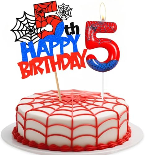 Number 5 Spider Birthday Candles,Spider Themed Number Candles,Happy 5th Birthday Cake Toppers,Cartoon Party Supplies for Party Decoration (Number-5)