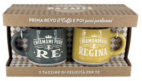 Tazzine da caffè personalizzate in scatola regalo King & Queen