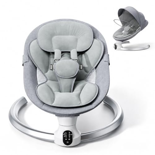Columpio eléctrico para bebé con aplicación y control remoto, 5 ángulos de giro y 3 ajustes de temporizador, Bluetooth, columpio portátil para recién nacido con alimentación USB, hamaca ergonómica