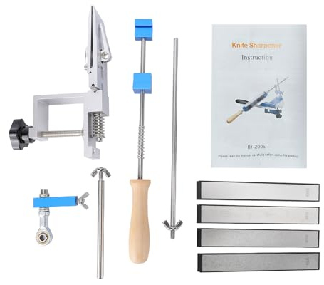 Marhynchus Knivslipningssystem, Kvalitetsverktyg Av Aluminiumlegering, Knivslipare med Fast Vinkel med 4 Stenar för Kök och Vikknivar (Med 4 diamantbrynen)