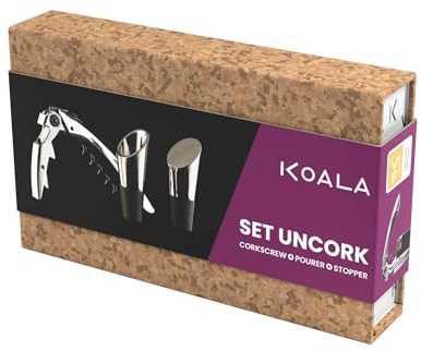 KOALA Set UnCork BT para Vino - Sacacorchos Profesional Dos Tiempos, Vertedor y Tapón - Apertura Fácil, Servicio Limpio y Conservación - Regalo Premium para Amantes del Vino