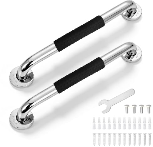 400mm(16 Inch) Shower Grab Rails for Bathroom,2Pack Outdoor 304 Stainless Steel Grab Bar with Anti-Slip Grip,Safety Handle Support Rail for Elderly, Children and Disability Silver
