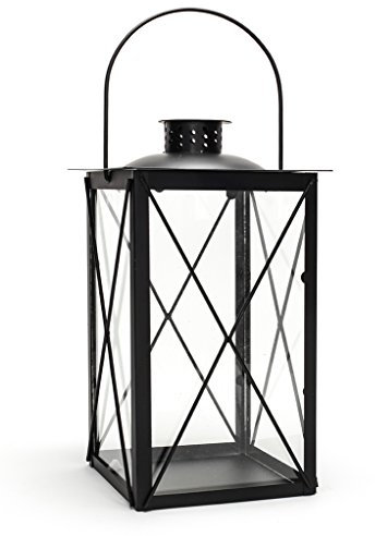 levandeo Laterne aus Metall und Glas - Windlicht Farbe schwarz - Tischlaterne Kerzenhalter Kerzenständer Gartenlaterne Gartenbeleuchtung Dekoration
