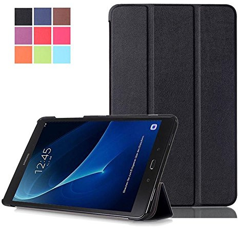 DETUOSI Galaxy Tab A6 Hülle 10.1 Case, Ultra Slim PU Leder Tasche und Flip Etui für Samsung Galaxy Tab A (2016) SM-T580N/T585N 25,54cm (10,1 Zoll) Schutzhülle Smart Cover mit Holder Stand (Schwarz)