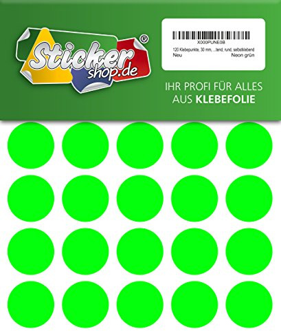 120 Klebepunkte, 30 mm, Markierungspunkte, Punkt, PVC, Vinyl, Folie, Neon, grün, leuchtend, rund, selbstklebend