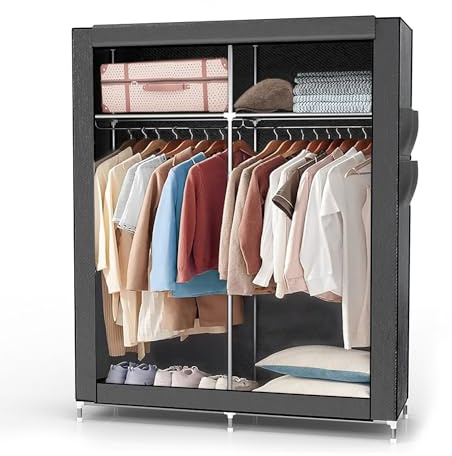 INTIRILIFE Armadio pieghevole 108x170x45 cm in GRIGIO CENERE - Armadio in tessuto con chiusura a zip con asta appendiabiti, tasca laterale e scomparti - Ripiano a innesto, struttura in metallo