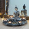 Plato decorativo de Buda de color plateado con portavelas de té y piedras decorativas