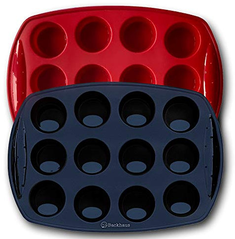 Backhaus Stampo per Muffin & Madeleine – Stampo in Silicone Antiaderente in Silicone Platino (Rosso & Nero, Stampo per MIni-Muffins)