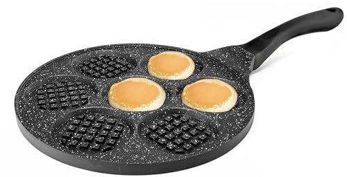 NAMAI - Padella Waffle Induzione - 26 CM ø - Rivestimento Antiaderente - Alluminio - Adatta in Lavastoviglie - Waffles Piastra - Piastra Waffle e Pancake - Padella Per Waffle - Pentola Waffle