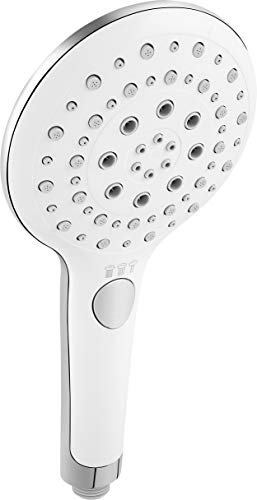 Cornat Handbrause Pecorino - 129 mm Kopfdurchmesser - verchromt/weiß - 3 Strahlarten: Normal-, Soft- & Massagestrahl - Anti-Kalk & Wasserspareinsatz / Brausekopf für Dusche & Badewanne / TECB3428