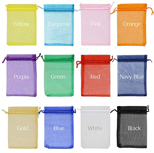 Jexila Transparente Organza-Beutel, 12,7 x 17,8 cm, Netzbeutel, Kordelzug, kleine Beutel, Geschenkbeutel für Schmuck, Hochzeit, Party, Babyparty, Geschenktüten (Regenbogenfarben, 12,7 x 17,8 cm)