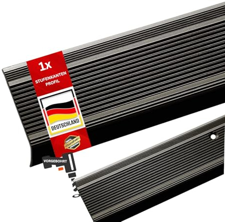 Floordirekt Treppenkantenprofil in L-Form aus Aluminium 1 Stück. 134x3x2 cm - Vorgebohrt - Bronze - für Parkett und Laminat - Inkl. Montagematerial - Stufenkantenprofil Integral