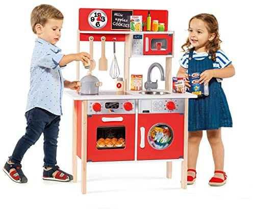 Molto Wooden Toy Kitchen with 10 Utensils and Accessories, Real Doors, Induction Hob, Sink and Oven, Choose between My First Kitchen and Grand Kitchen (Grand Kitchen)